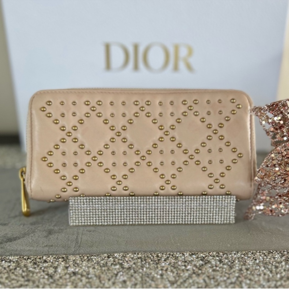 Lady Dior Voyageur Wallet Pink Studded Cannage Leather